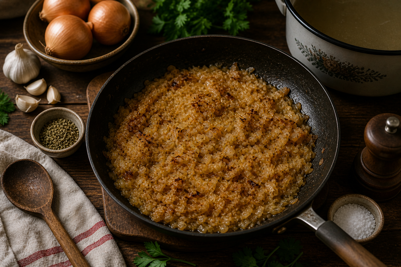 Walnuts and garlic being crushed into a coarse paste