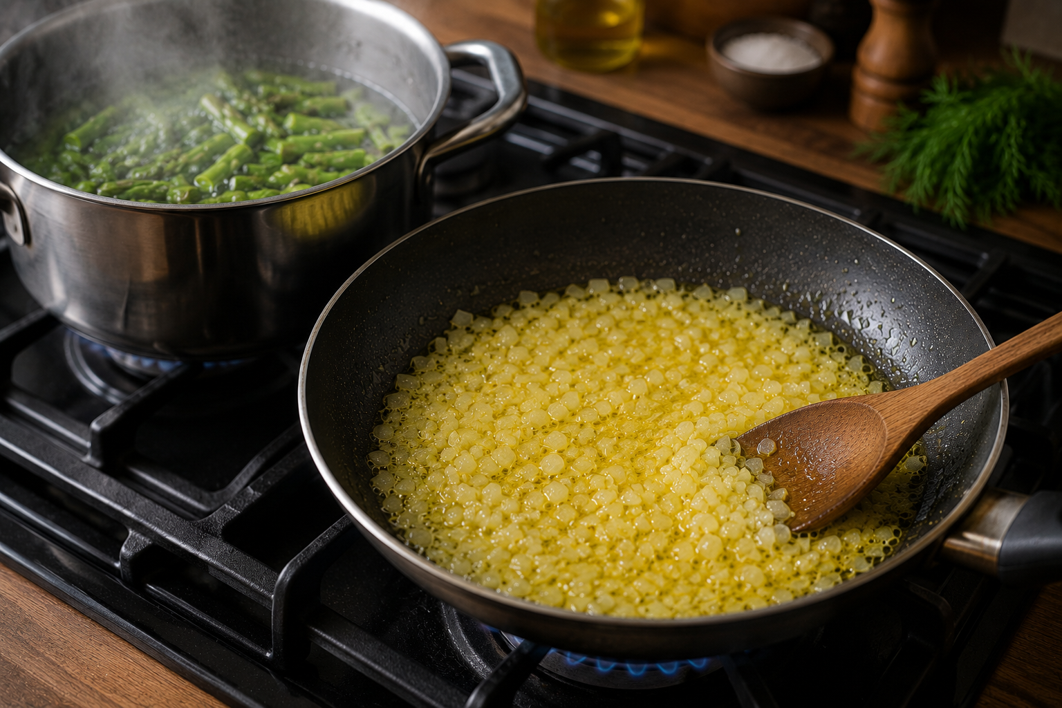 Walnuts and garlic being crushed into a coarse paste