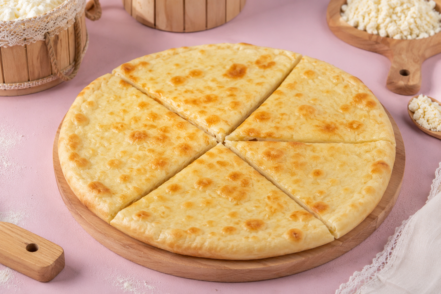 Freshly baked traditional Georgian yeast dough Khachapuri