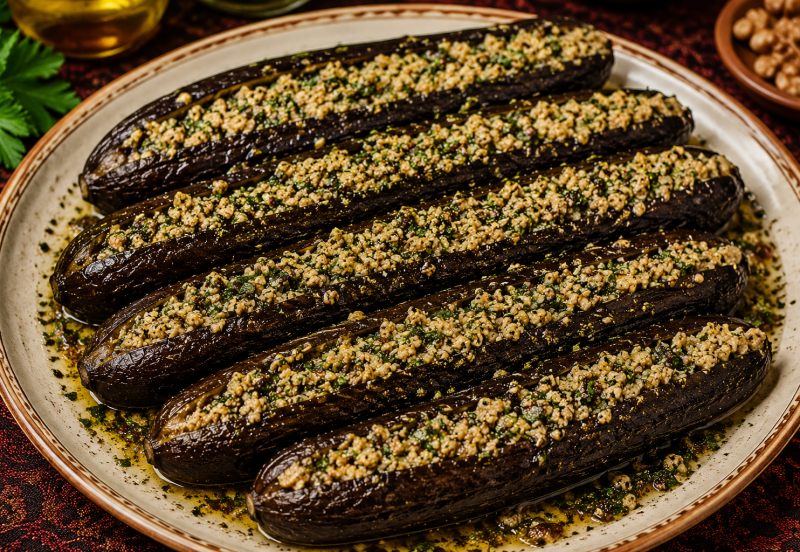 WHOLE EGGPLANTS STUFFED WITH WALNUTS AND VINEGAR