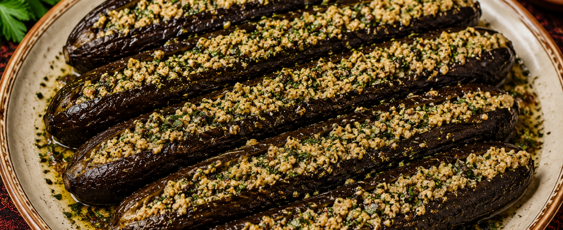 WHOLE EGGPLANTS STUFFED WITH WALNUTS AND VINEGAR
